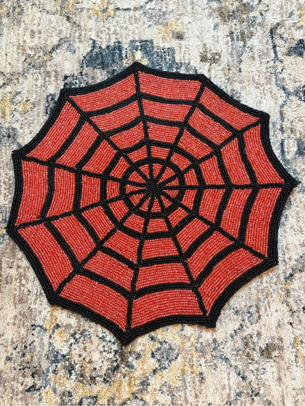 Rare MacKenzie-Childs Beaded Spider Web Placemat Centerpiece Retired HTF